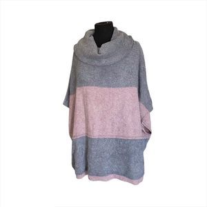 Easel Gray Pink Stripe Shrug Poncho Cowl Neck